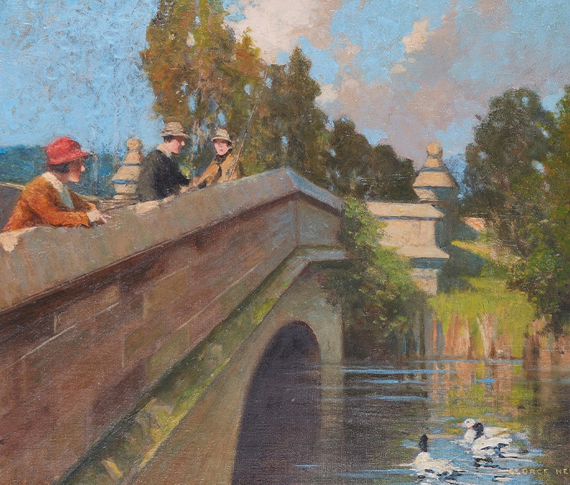 LOT 133 | GEORGE HENRY R.A., R.S.A., R.S.W. (SCOTTISH 1858-1943) | THE BRIDGE Signed, oil on canvas | 51cm x 61cm (20in x 24in) | £7,000 - £9,000 + fees Exhibited: Royal Academy 1932, no.61
